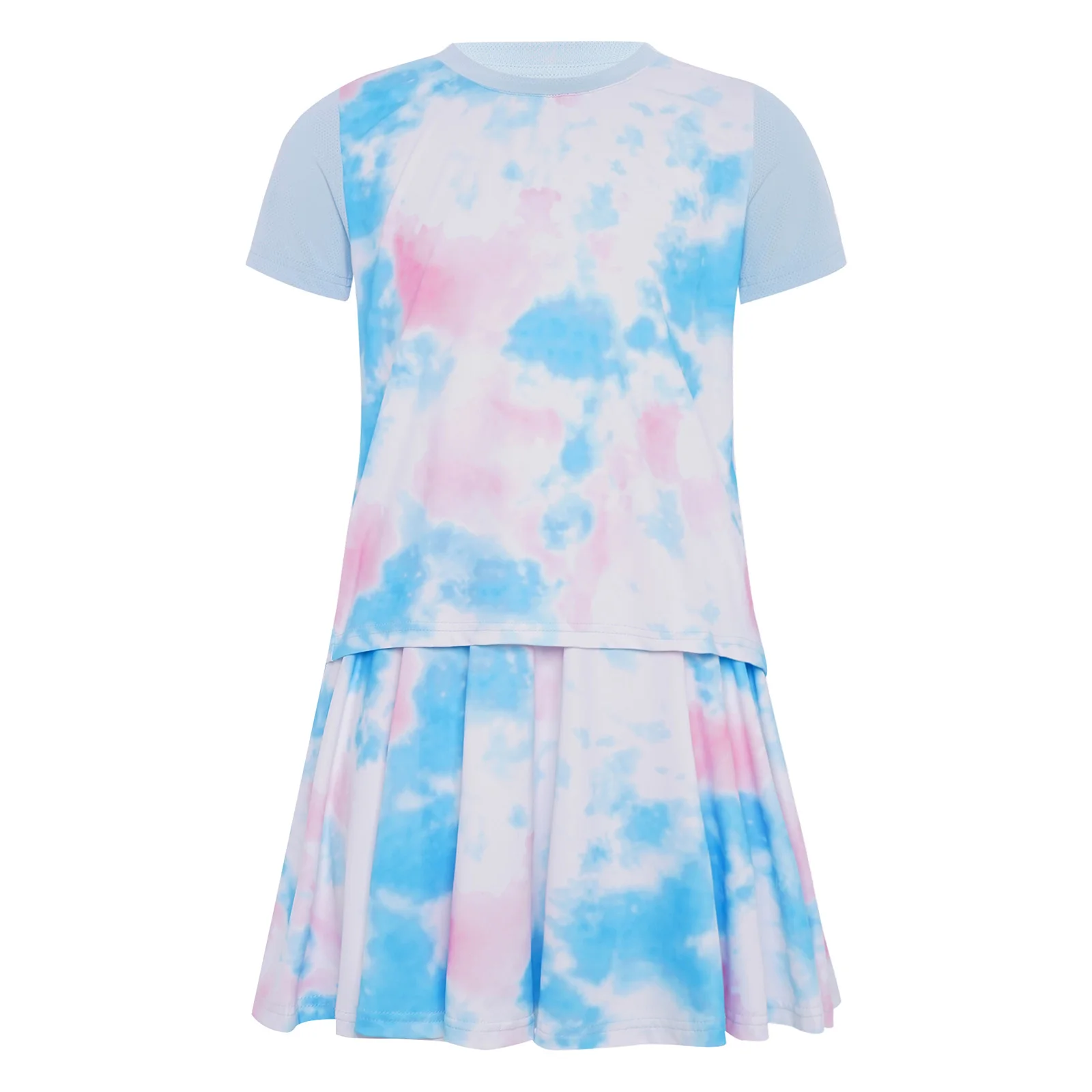 بدلة تنس للأطفال البنات مكونة من قطعتين بدلة رياضية لتنس الريشة طقم رياضي سريع الجفاف تي شيرت رياضي مع تنورة مكشكشة