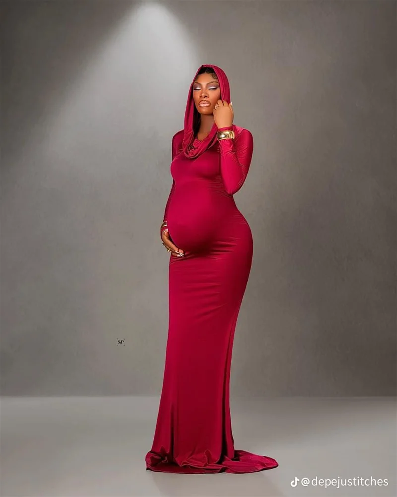 red-hooded-woman-wedding-sleepwear-maternity-prom-dress-sexy-sheath-pregnancy-bridal-robes-evening-gown-autumn-fall-customized
