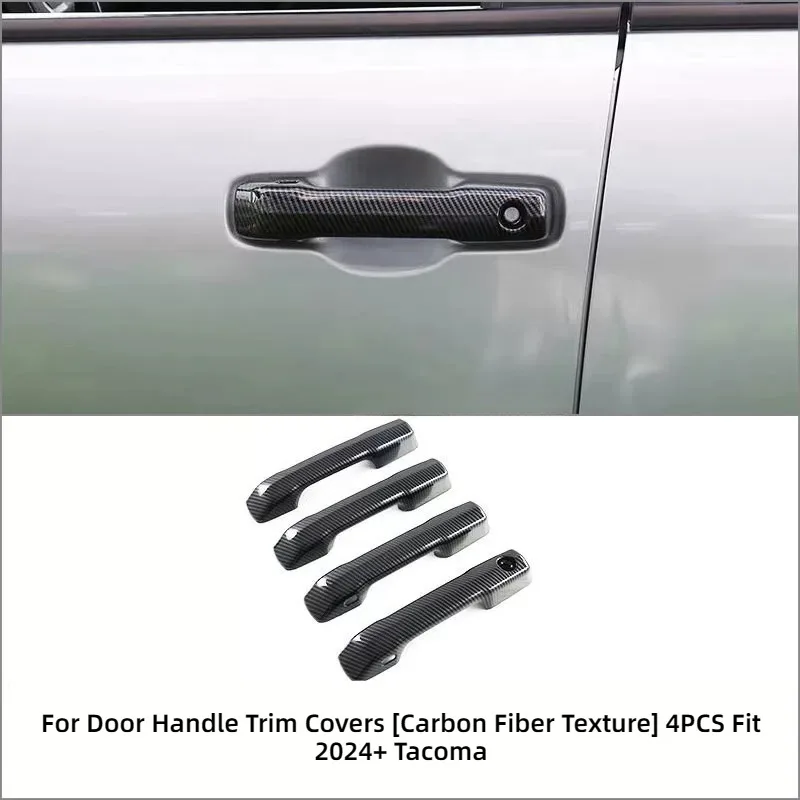 For Door Handle Trim Covers Carbon Fiber Texture 4Pcs Fit For 2024+ Toyota Tacoma Exterior Accessories