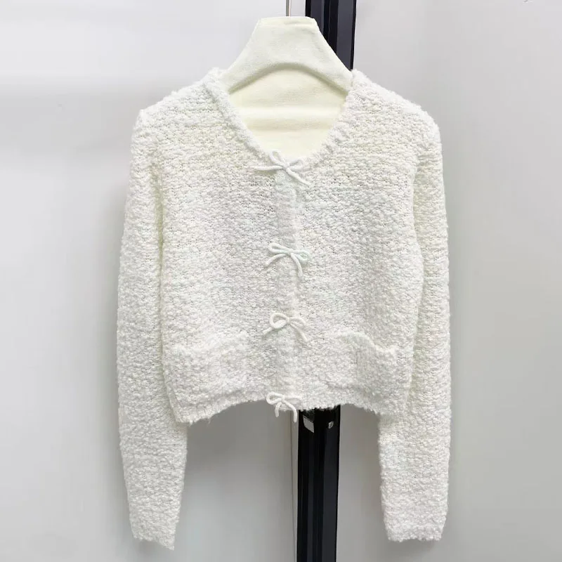 

Autumn 2025 Women's ort Knitted Cardigan Sweater with Knot Warm Thermal Camel Hair Open Sle Faion Commute