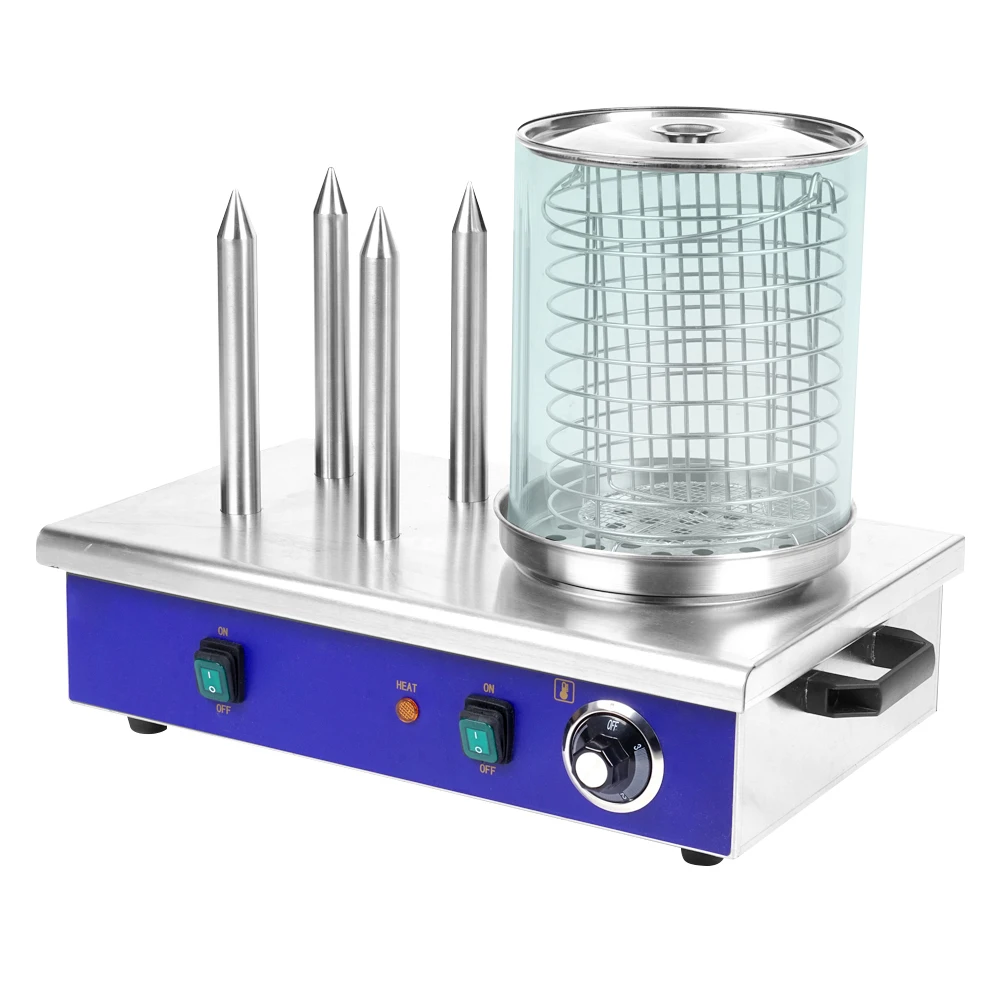 Commercial Stainless Steel Electric 4 Rod Hot Dog Steamer with Bun Warmer