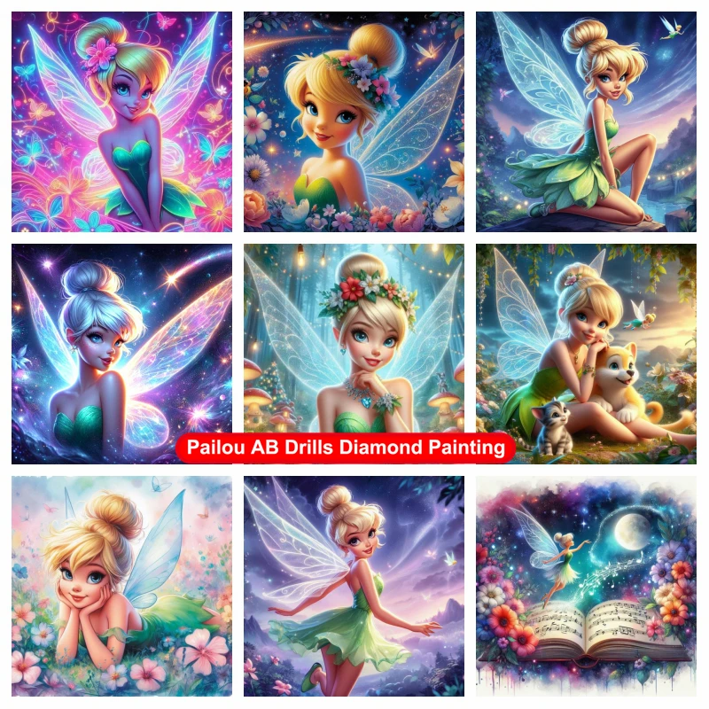 

Fantasy Tinker Bell Fairy Diamond Painting AB Drills Disney Film Peter Pan Characters Art Mosaic Cross Stitch Home Decor Gift