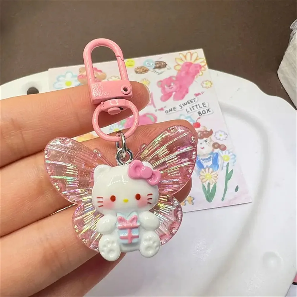 1 Set Kawaii Butterfly Keychain HelloKittys Keyring Cartoon Key Ring on The Phone Pendant for Bags Car Key Holder Earphone Gift