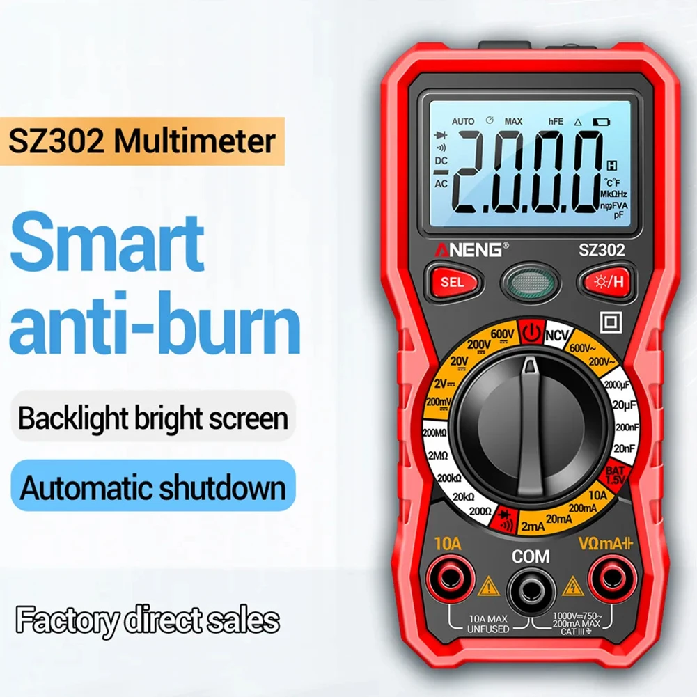 

SZ302 Digital Multimeter AC/DC Votage Current Automatic Tester NCV Detector Resistance Ohm Ammeter Capacitance Meter