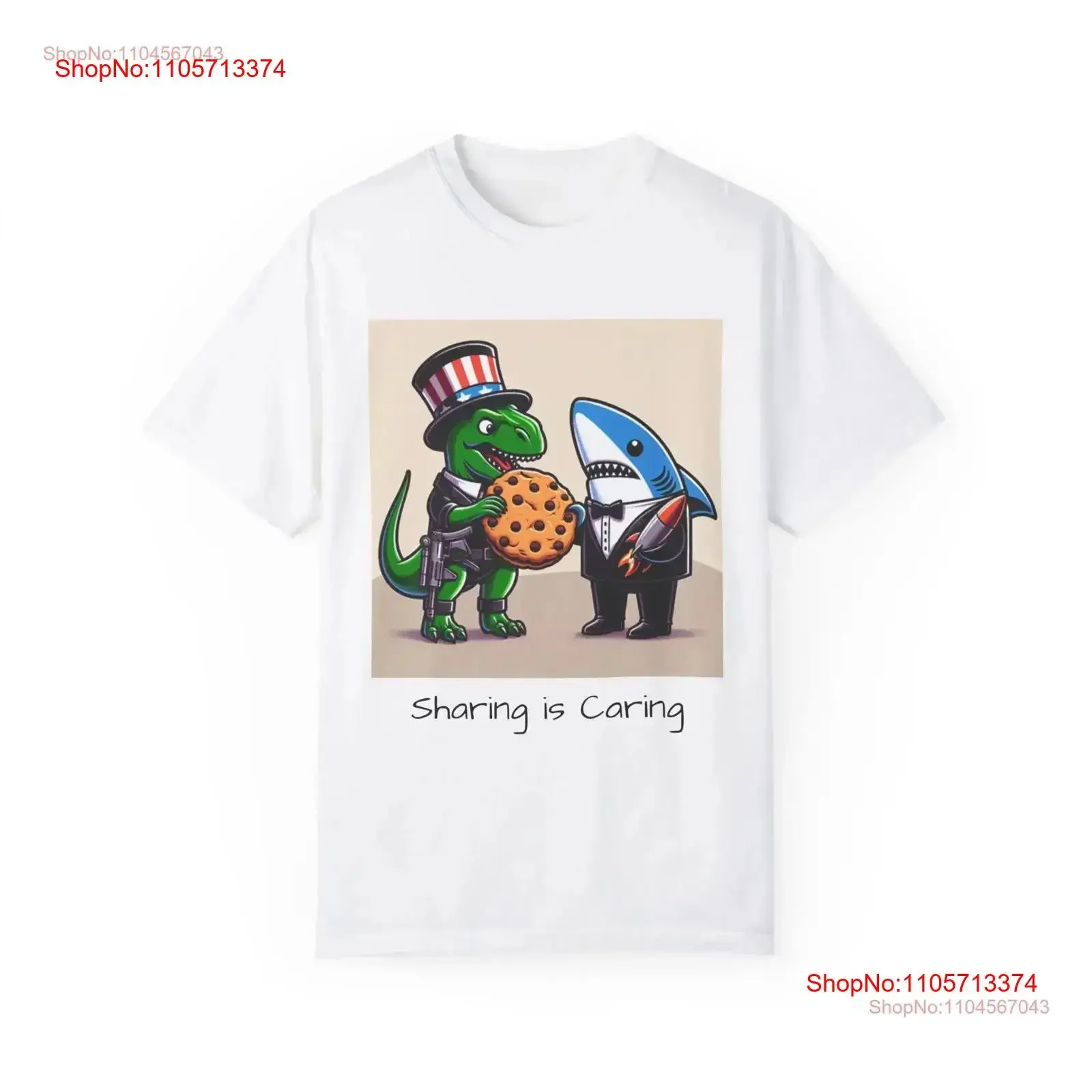 Raptor and shark sharing a cookie Garment Dyed T shirt vintage Washed Slightly homme Breathable graphic Top For Everyday Wear