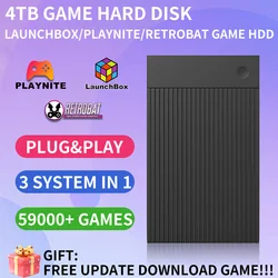 Windows용 4TB 레트로 게임 하드 드라이브 + 런치박스 + 레트로뱃 + 플레이나이트 게임 HDD PS4/PS3/스위치/WII/PS1/PS2/N64용 50000개 게임