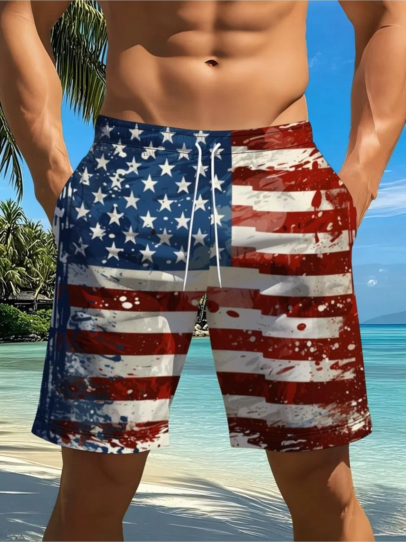 Men's Casual Fashion Digital Print Quick-Dry Shorts Pools Gyms Outdoor Sports Activities  American Style Seaside Beaches