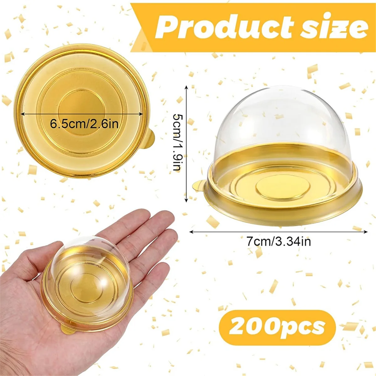 

A06K Charcuterie Domes with Lids 200 PCS Mini Cake Pans Individual Cupcake Containers Dessert Molds Clear Holder