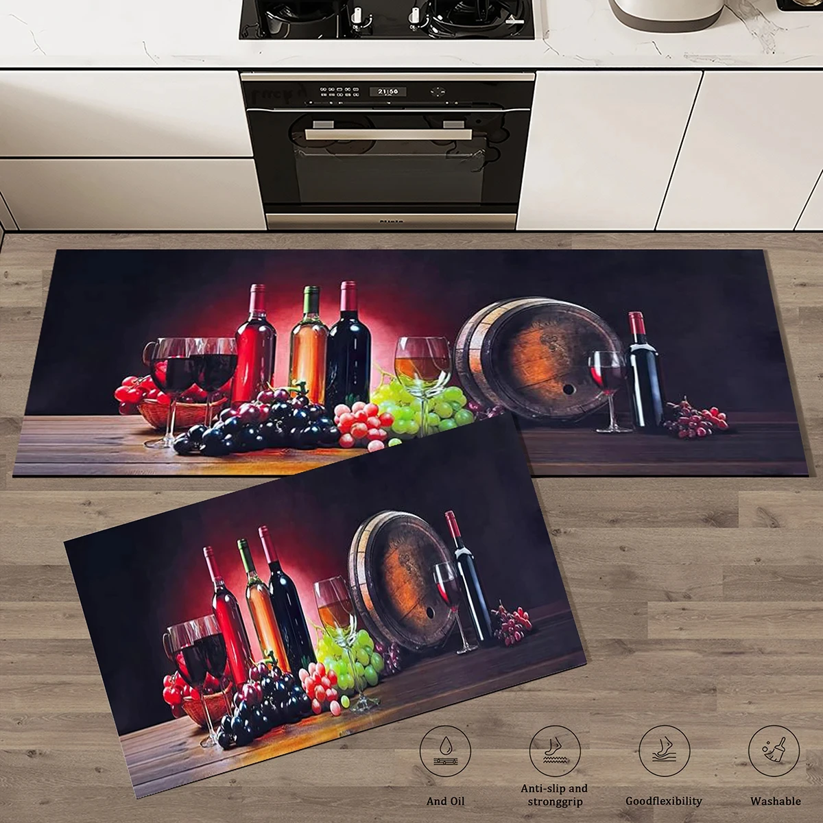 Red Wine Pattern Absorbent Non-Slip Kitchen Mat Anti-Fatigue for Comfort Doormat Rug Washable Modern Entrance Carpet Large Mats