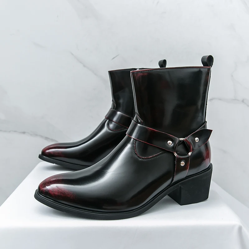 

Business Men Chelsea Boots Black Brown Men Mid-heel Side Zipper Casual Comfortable Fashionable Ankle Boots Social Boots Men