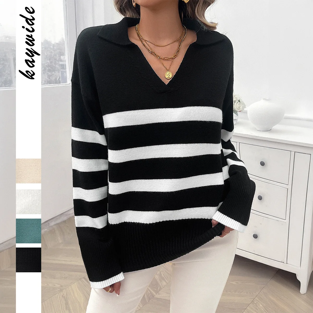 

And N Vacation Casual Style Striped Long-sleeved Women's Sweater Women's Clothing 2025 Spring And Summer