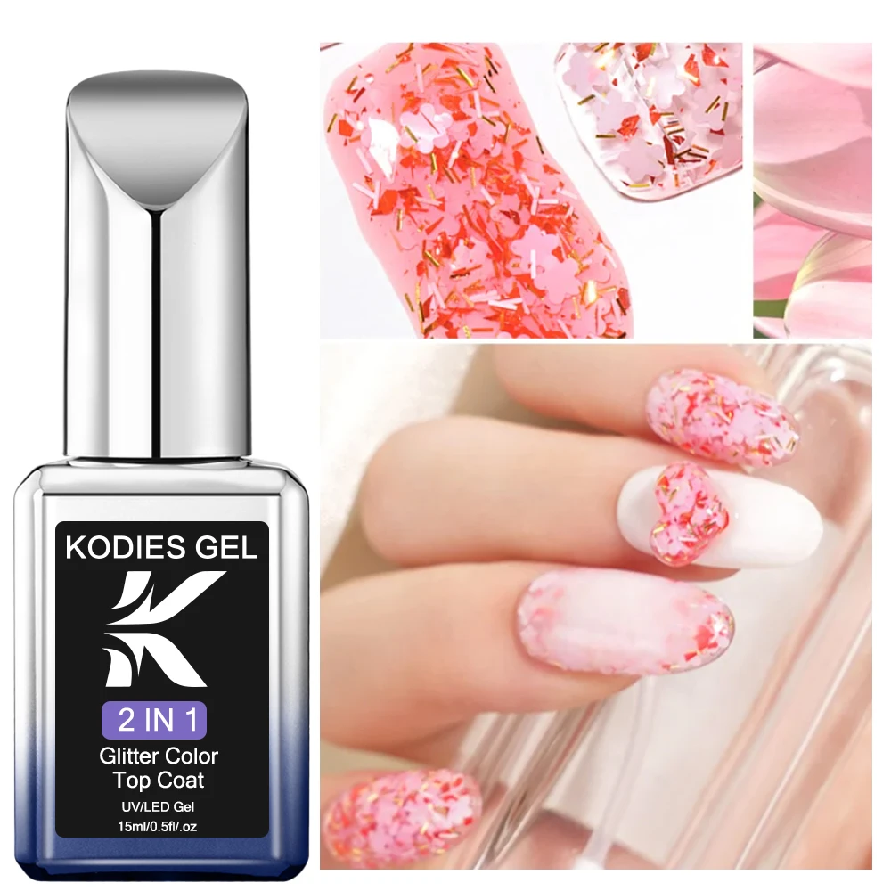 Kodies Gel Nieuwe Lente Bloem Top Coat Uv Gel Nagellak Mix Glitter Sealer Semi Permanente Gel Finish Geen Veeg Nailart Manicure