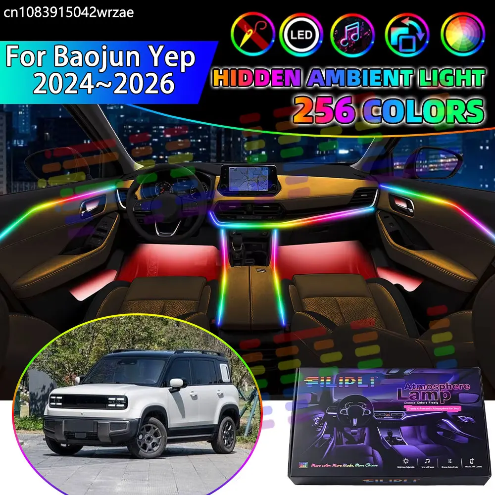 For Baojun Yep 2024 2025 2026 E260S RGB Car Interior Ambient Lights Strips Breathing Lighting Kit App Control LED strips Auto