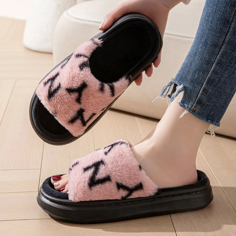 Fluffy Slippers Women Home Flat Luxury Designer Platform Shoes Ladies Casual Autumn Winter Footwear Indoor Fashion Thick Bottom - view 5