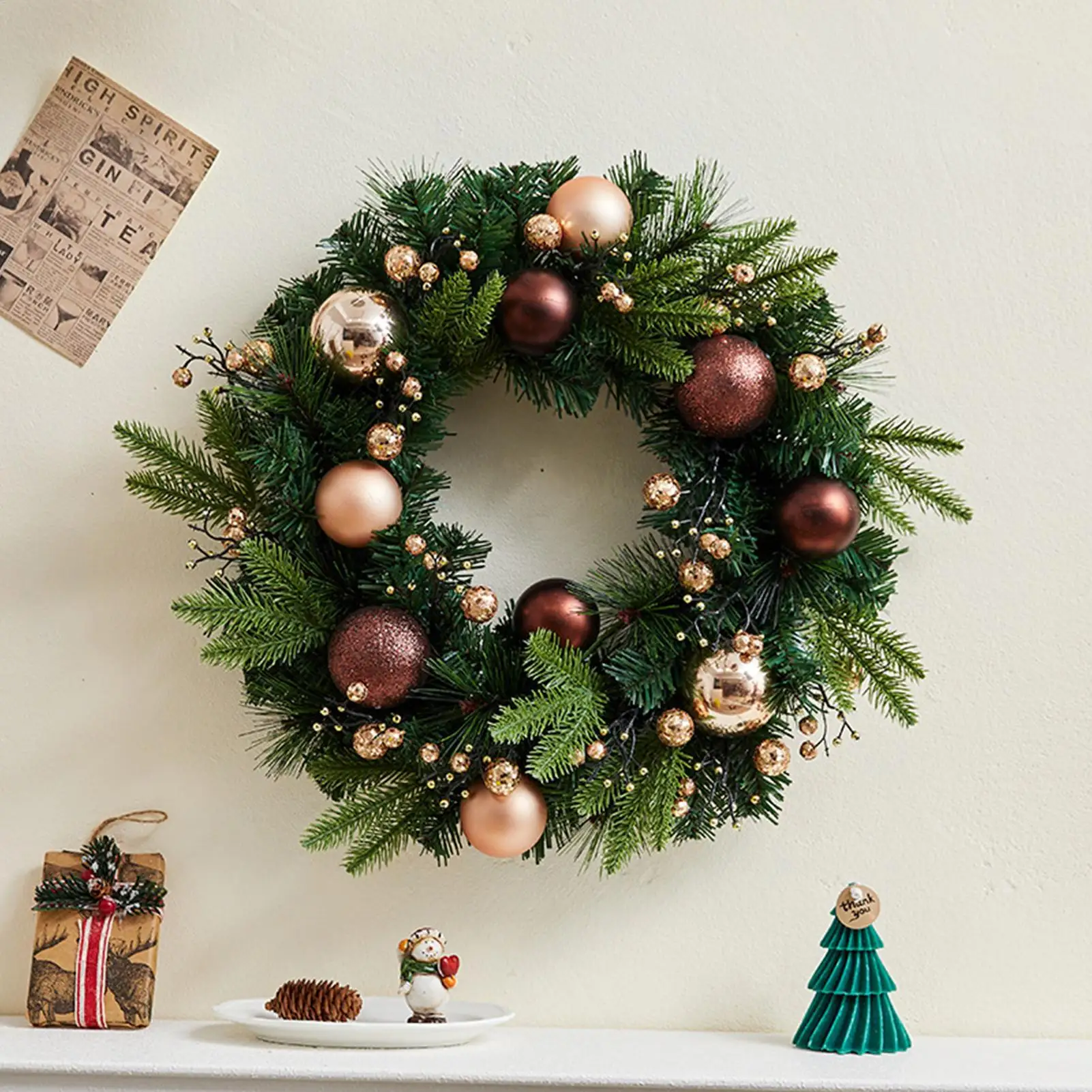 

45 см Рождественский декоративный венок для входной двери красные ягоды цветочная гирлянда Рождественский орнамент оконный настенный декор