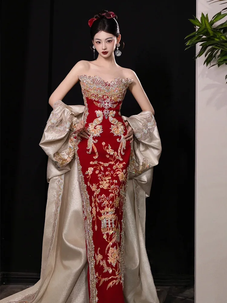 

Xiuhe Одежда Свадебная одежда 2025 Новый топ-топ Тост Шаль из суда Индонезия Китайское платье Свадебная вечеринка