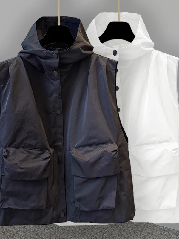 

Однотонная футболка-безрукавка с капюшоном для мужчин, летняя, модная, с 3D-дизайном, для студентов, уличная одежда, майка