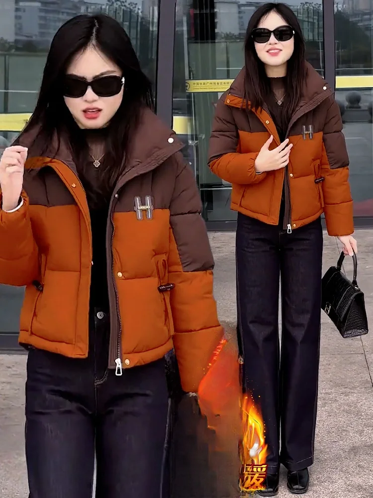 Faionable Thiened Fce Inverno Jaet Feminino Or Casual Casaco Quente Coreano Sle Commute Fechamento com Zíper Roupas de Algodão