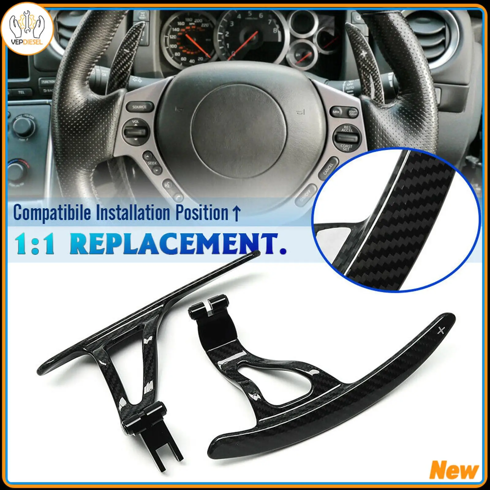 

2pcs Car Carbon Steering Shift Paddle Shifter Extension For Nissan GT-R GTR R35 2008-2016 Fast shipping