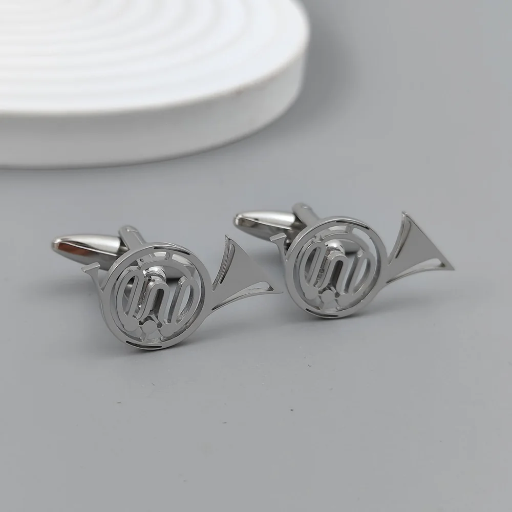 New music horn men's cufflinks shirt, fashionable matching, stainless steel high-quality birthday gift, formal wear