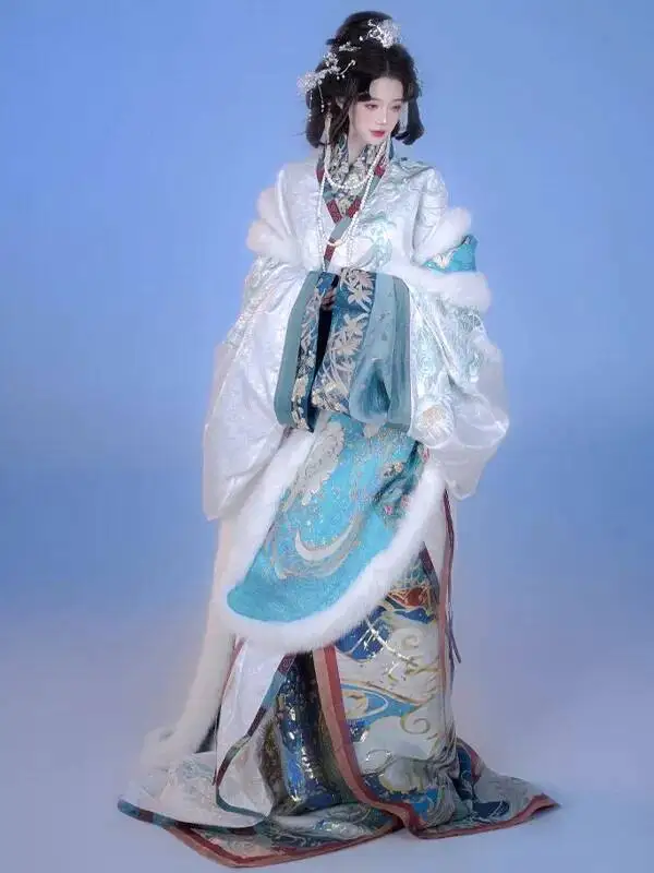 New Hanfu Women Zhan Guo Robe Azure Dragon Heavy Industry Embroidery Zhijin Wei Jin System Fiesta Carnival Halloween Cos Cosplay