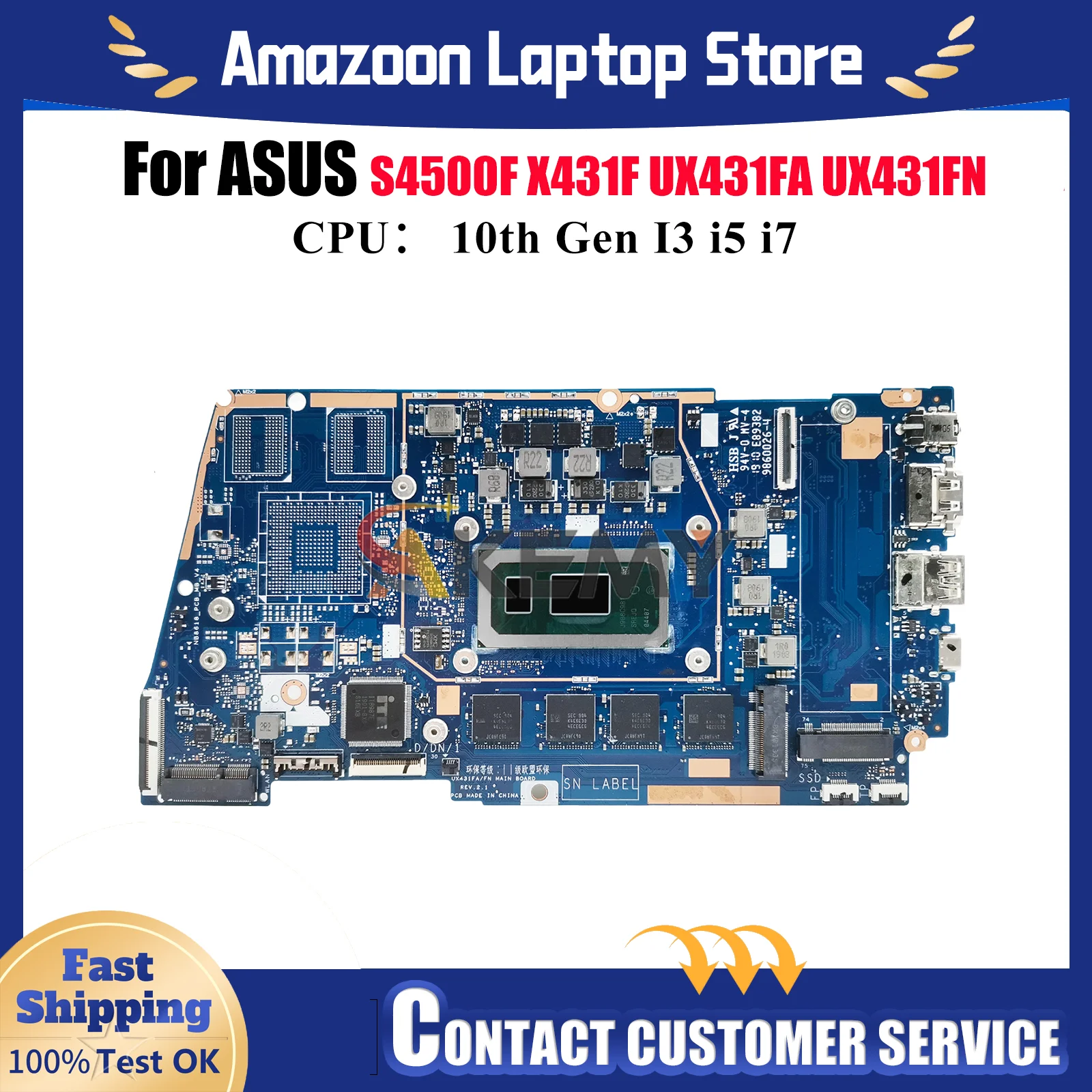 

UX431FA Laptop Motherboard For ASUS ZenBook UX431FA S4500F UX431FN S431F U4500F X431F UX431F Mainboard With 10th Gen I3 i5 i7