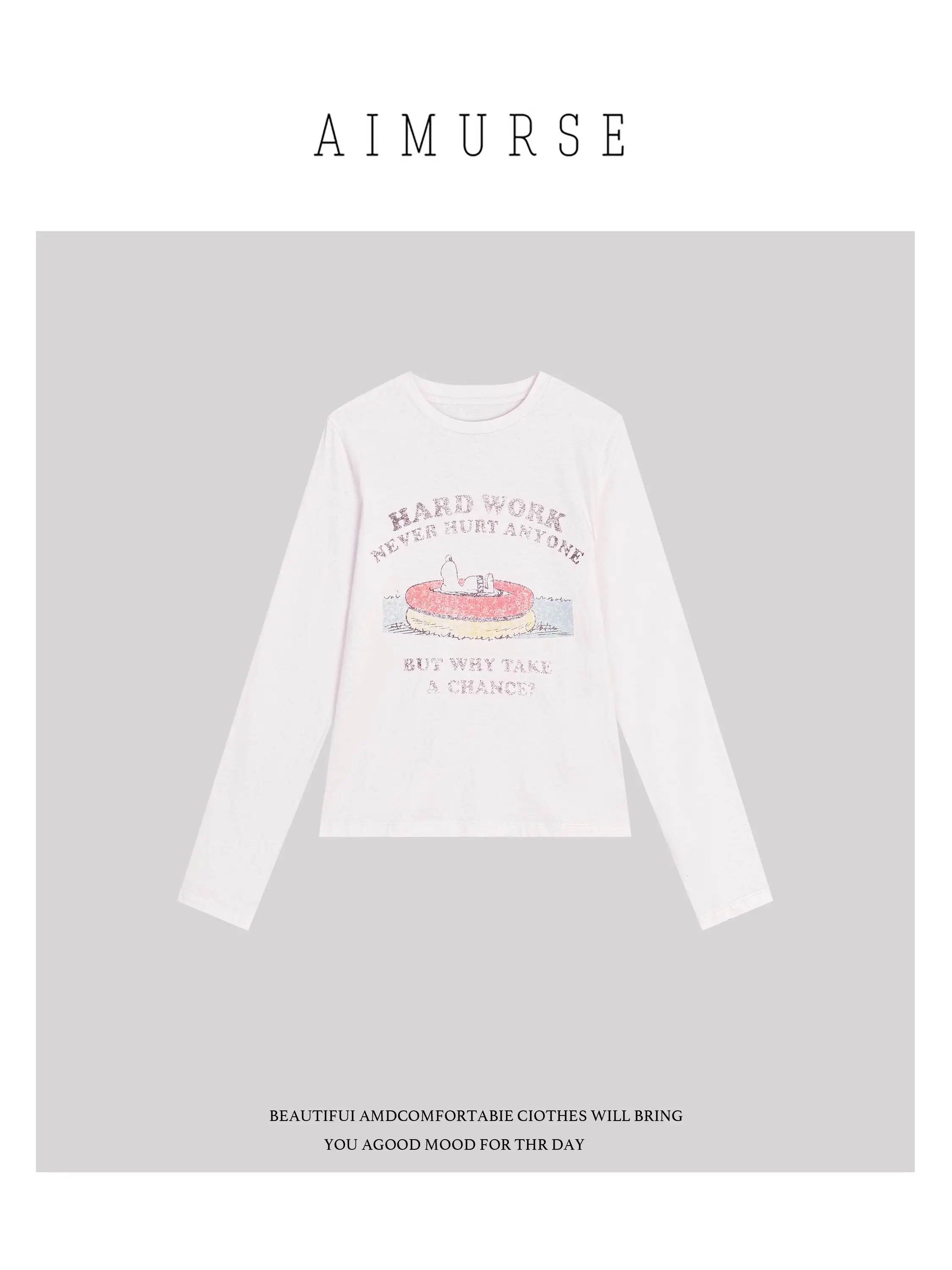 

Cute Pure Cotton Heat Transfer Vintage Pattern T-irt Versatile Comfortable Breathable Women's T-irt AIMURSE AM80072