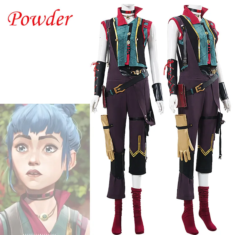 

Arcane Powder Cosplay Costume Game LoL Jinx Outfits Young Jinx Cos Suits Halloween Carnival Party Role Play Uniform for Women