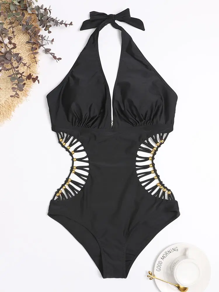 2024 White One Piece Swimsuit Women Swimwear Deep V Monokini Bodysuit Backless Bathing Suit Beach Wear High Cut Swim Suit