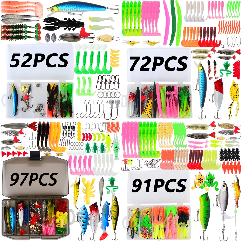 

Fishing Lures Set Soft/Hard VIB Crankbait Minnow Poppers Metal Jig Spoon Tackle Box for Fresh/Deep Water Bass Pesca 52-97PCS