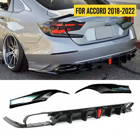 FOR ACCORD 2018-2022 with Exhaust Tips Dual Exhaust Black Lip With Light Splitters Valance Spoiler LED REAR DIFFUSER