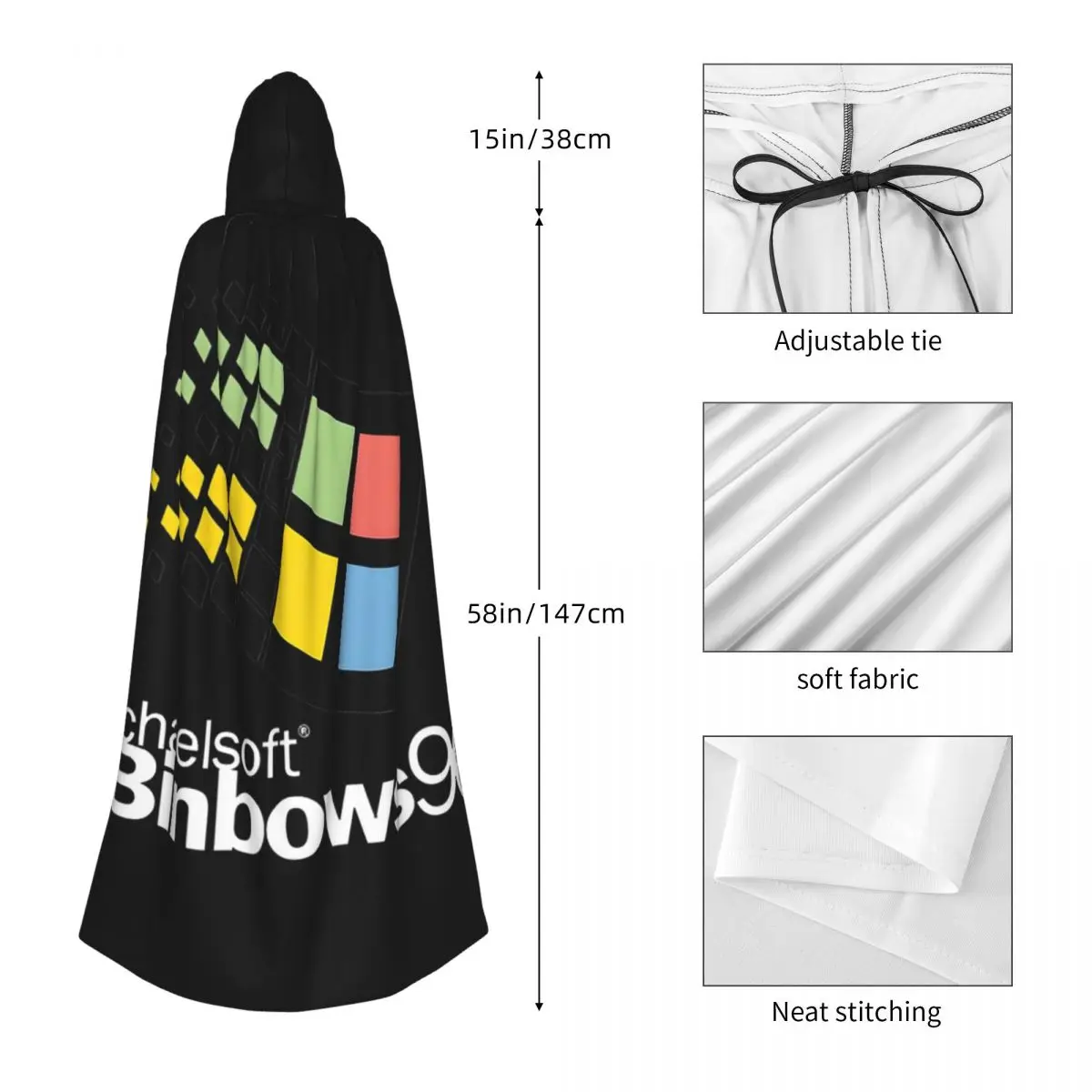 ويندوز 95 المهووس الطالب الذي يذاكر كثيرا شبكة طويلة مقنعين عباءة الساحرة القرون الوسطى زي تأثيري كيب هالوين معطف الكبار للجنسين #2