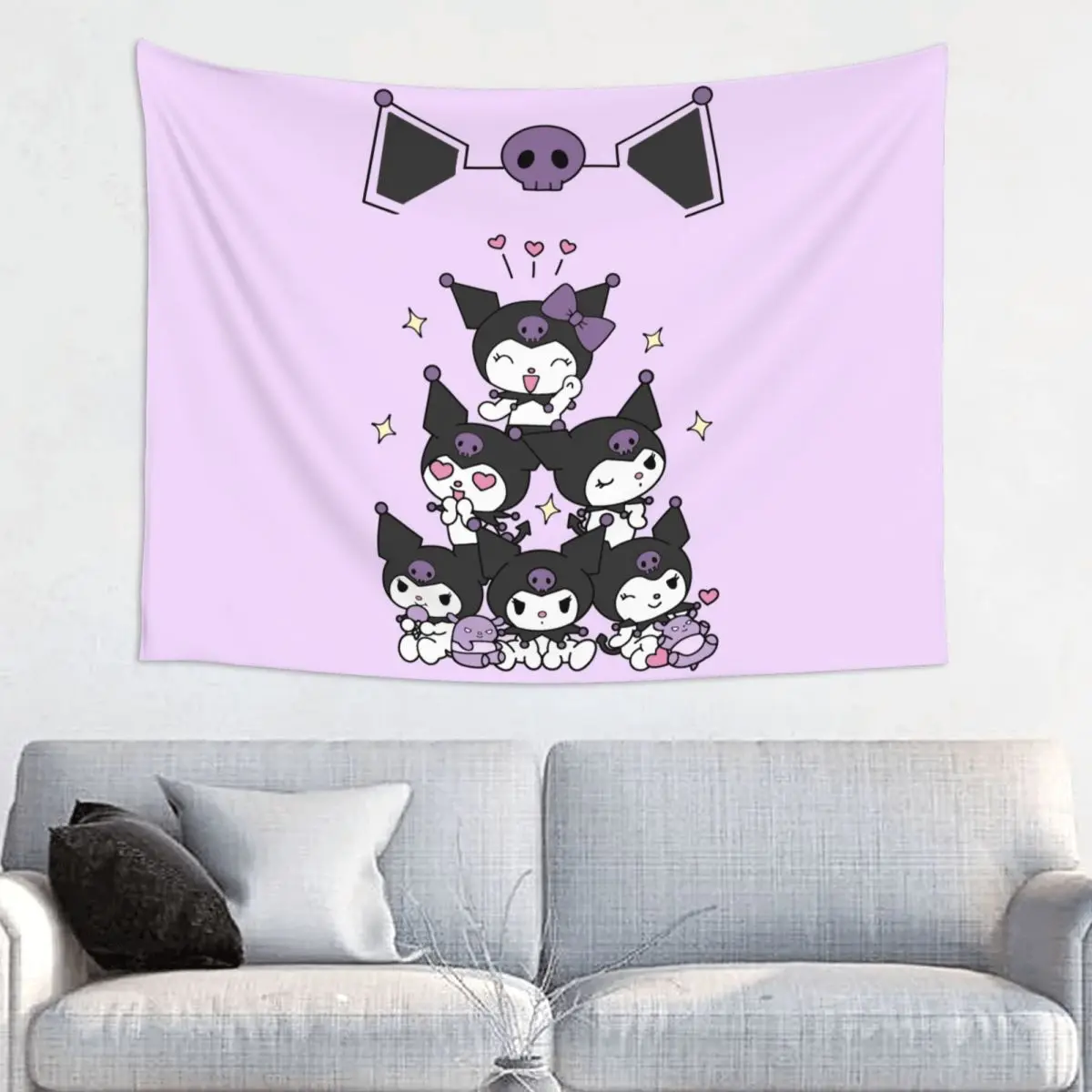 Custom Kuromi Anime Tapestries for Bedding Hippie Wall Hanging Tapestry Home Decor