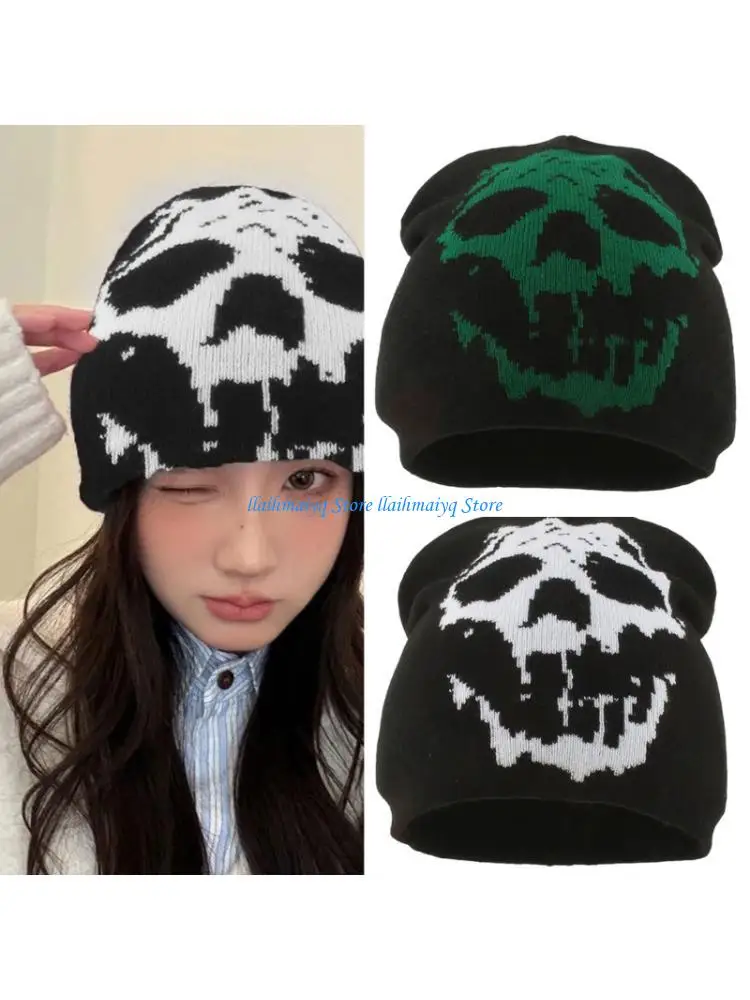

573B Halloween Anime Skull Knit Elastic Winter Hat For Anime Enthusiasts