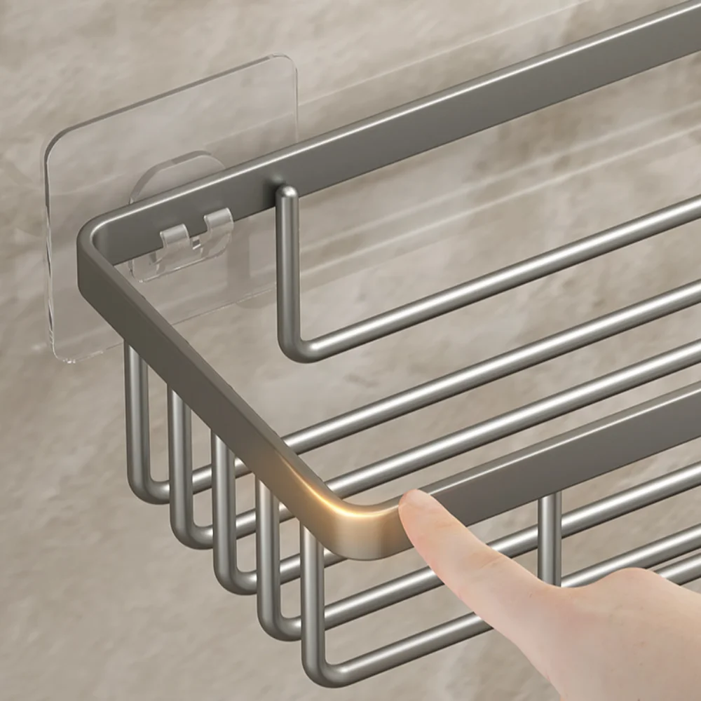 

Новая полка для душа без перфорации, аксессуары для ванной комнаты из алюминиевого сплава, коробка для туалетных салфеток, стойка для унитаза без дрели, домашняя