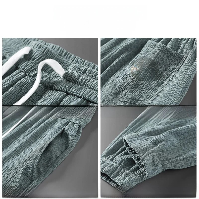 

Men's Summer Ice Silk Loose Fit Casual Pants Thin Trendy Cuffed Sports Student Versatile Nine Points Trousers Harajuku Sle