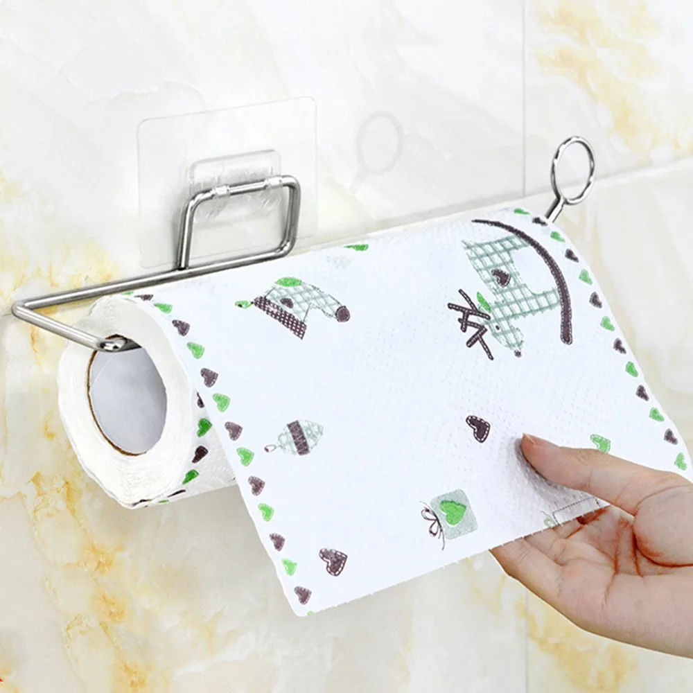No Drill Stainless Steel Paper Towel Rack Silver Total length 28.5cm Wall Mount Towel Holder Wall Mount Dispenser for Sink