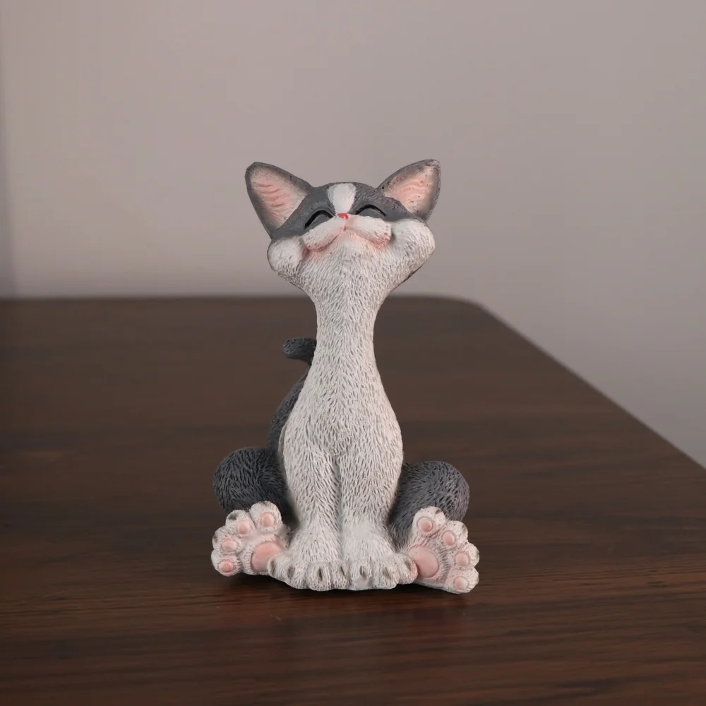 Niedliche Katzenfigur, realistisches Tiermodell, Glückskatzen-Statue aus Kunstharz, Dekoration für Wohnzimmer, Schreibtisch, Geschenk für Kinder – Detail 3