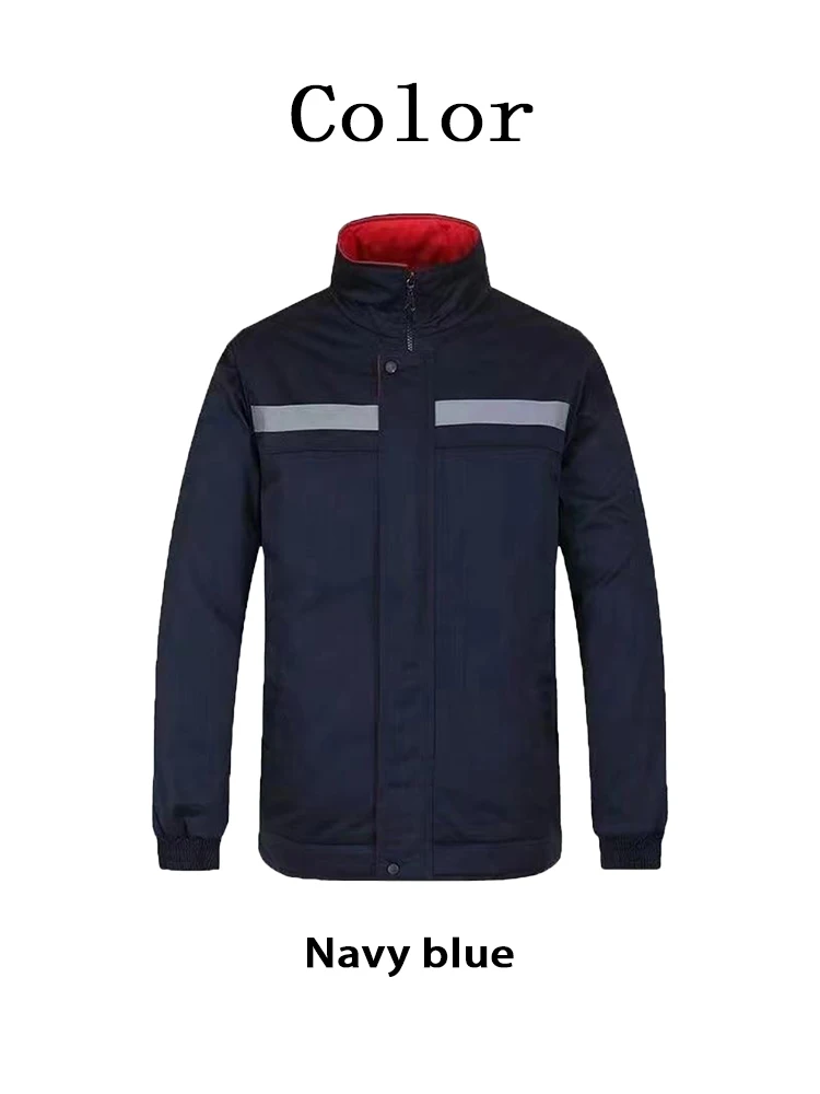 Темно-синий фиксированный зимний рабочий комбинезон с воротником-стойкой, термопальто для складской работы, униформа с постоянной изоляцией, защита от холода