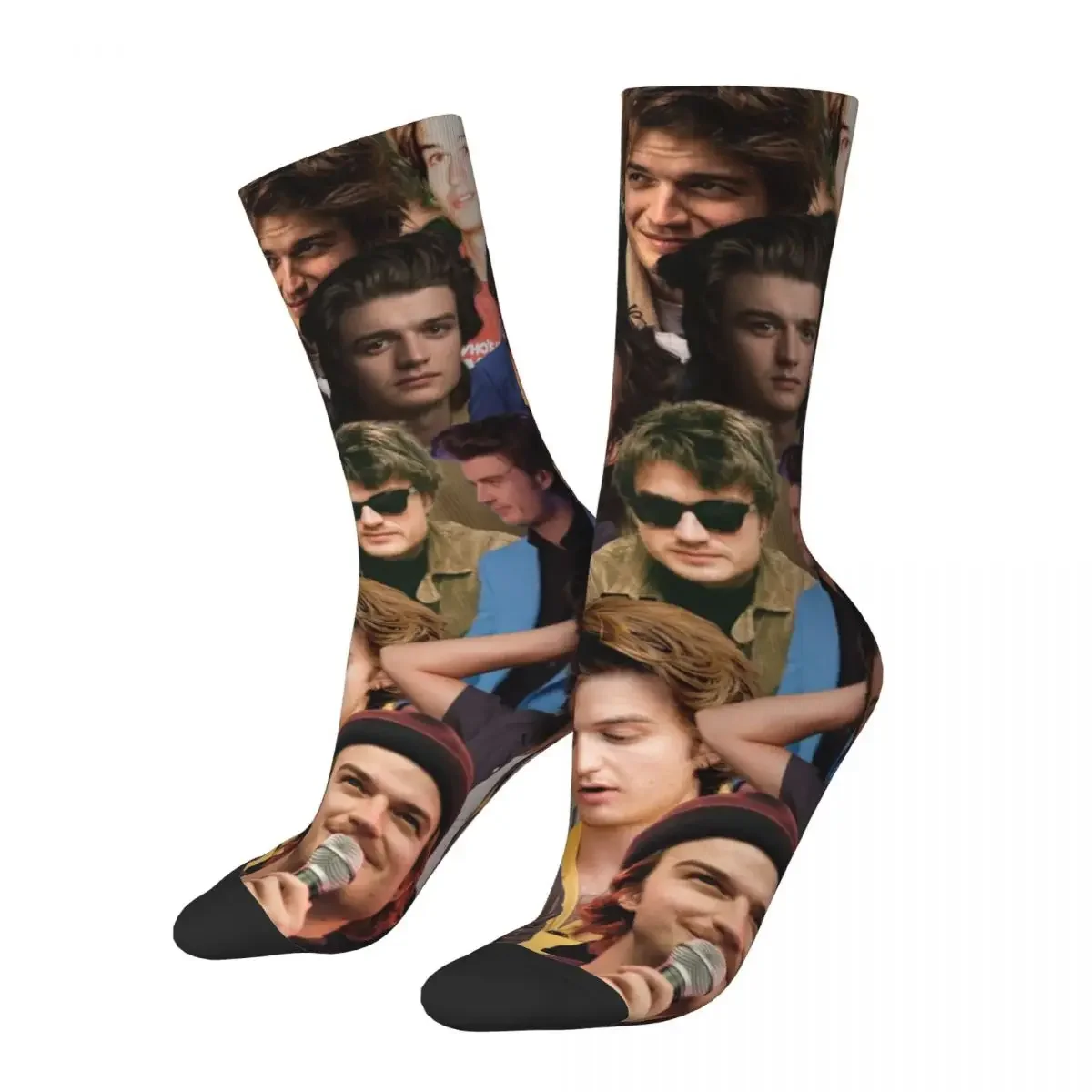 

Retro Joe Keery Photo Collage Skateboard Socks 3D Printing Crew Socks for Women Men Breathable