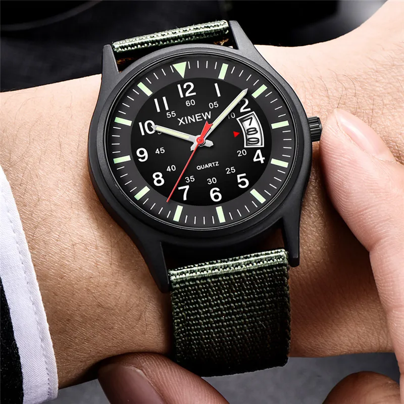 Original XINEW Brand Cheap Watches For Men Fashion Nylon Band Military Sports Date Quartz Watch Erkek Barato Saat Montre Homme