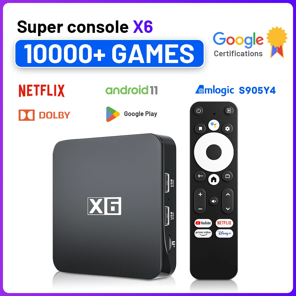 

Супер консоль X6 Ретро игровая консоль Google сертифицированная 4K HD Смарт ТВ приставка 10000 + игры PSP/PS1/DC поддержка Netflix AV1 Dolby Audio