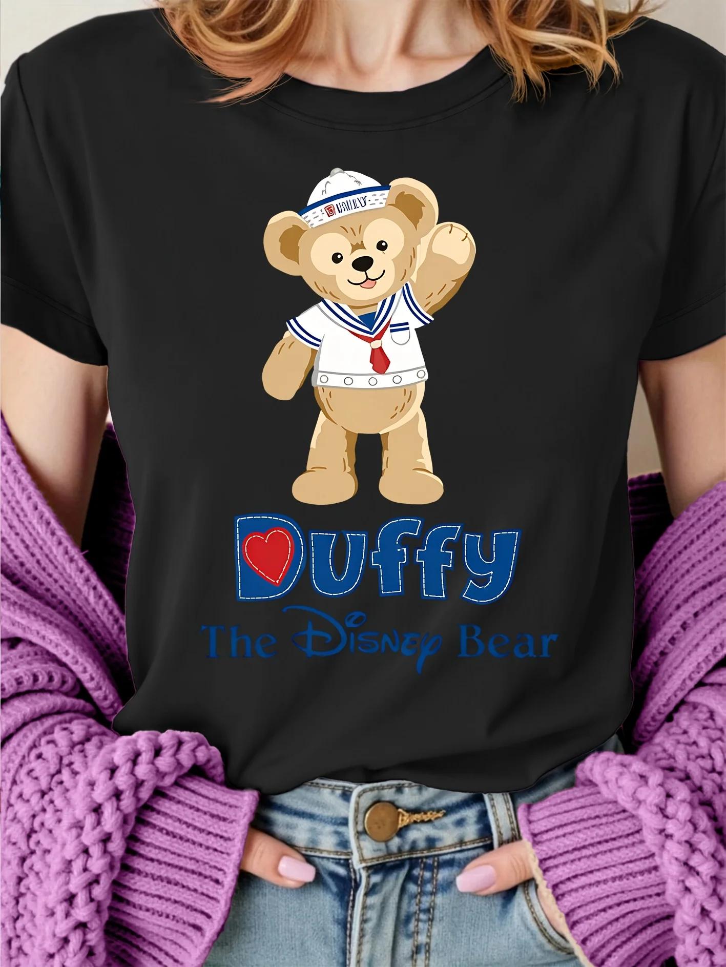 

Women‘s Disney Duffy Pattern T-Shirt Vintage Cotton Short Sleeve Unisex Streetwear Oversized Loose Casual Stylish