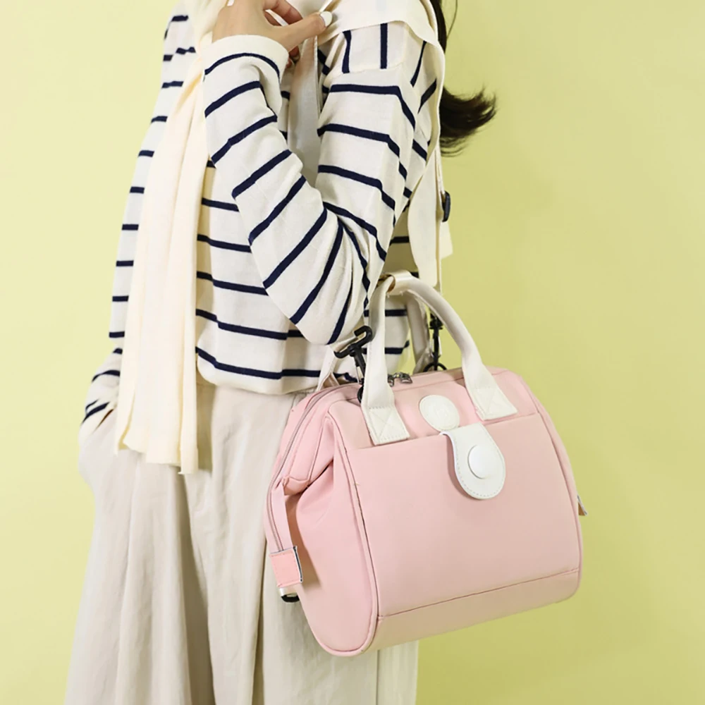 

Симпатичная сине-розовая контрастная сумка для подгузников с декоративной пряжкой - многоцветные варианты, портативная портативная детская сумка, детский органайзер