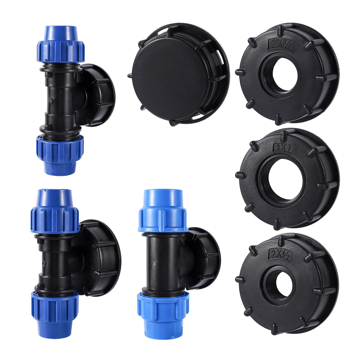 

20/25/32mm PE Tube Tee Connector S60 Coarse Female Thread Inlet Water Splitter IBC Water Tank Reducing Tee Irrigation Adapter