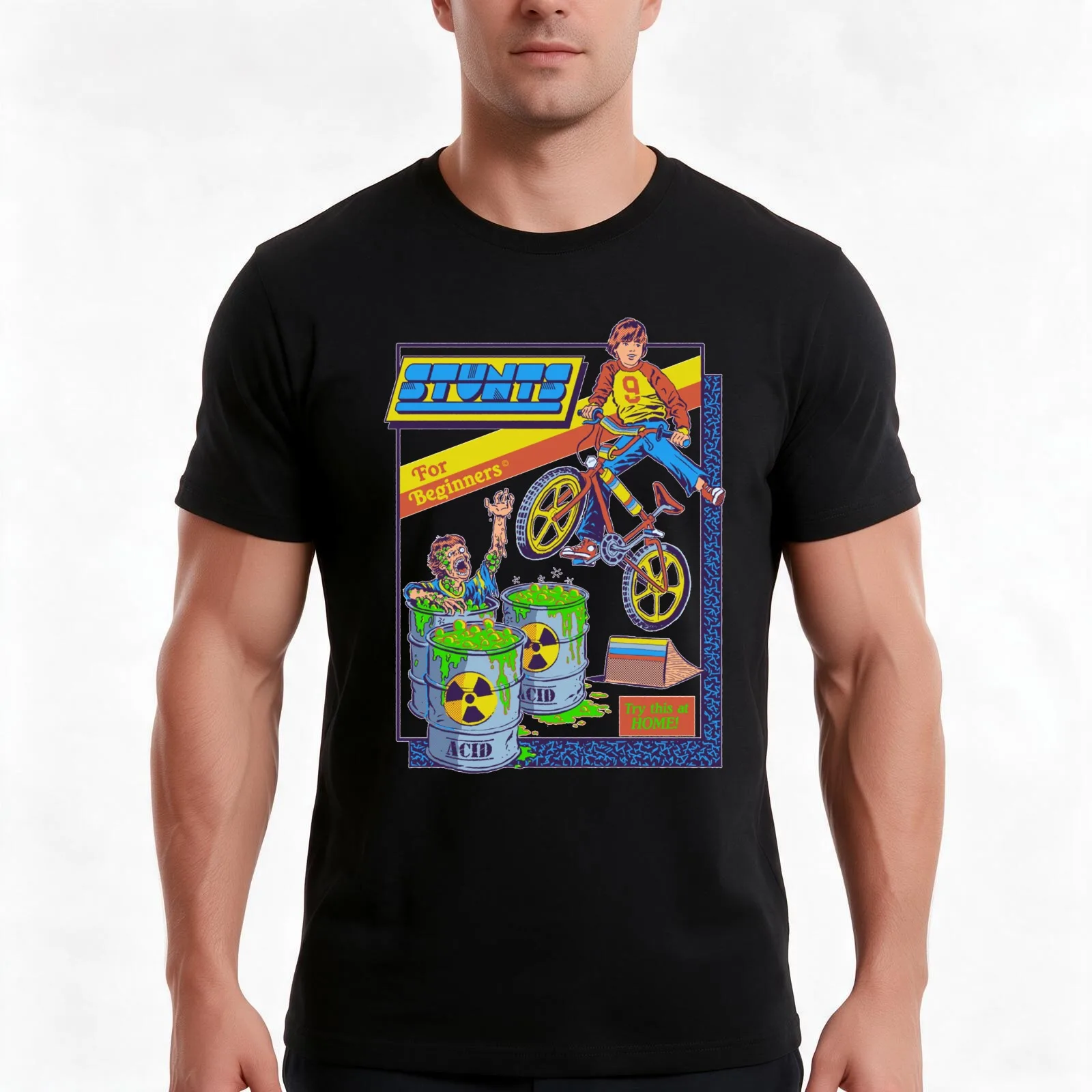 Stunts For Beginners T-Shirt, Summer Casual Cotton Tee, Oversized Streetwear Tops, Vintage Graphic Print, Loose Fit Short Sleeve