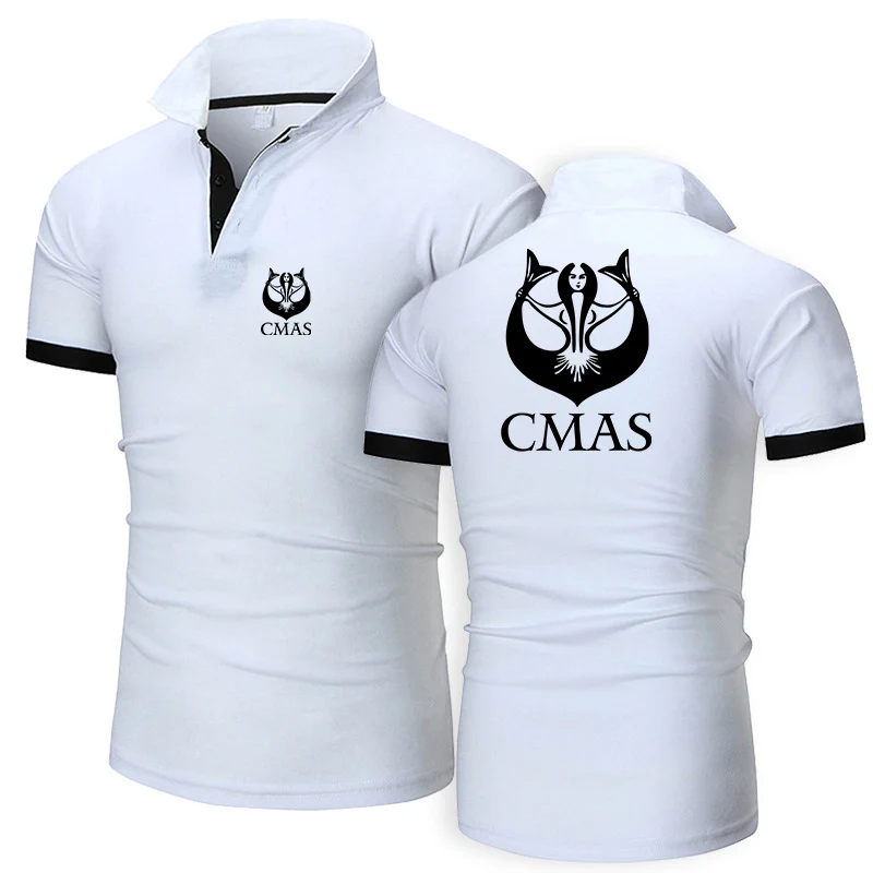 2024 Summer Men's Scuba Diving CMAS Logo Print Casual Solid Color Slim Fit Comfortable Quick Dry Lapel Collar Cotton Polo Shirts