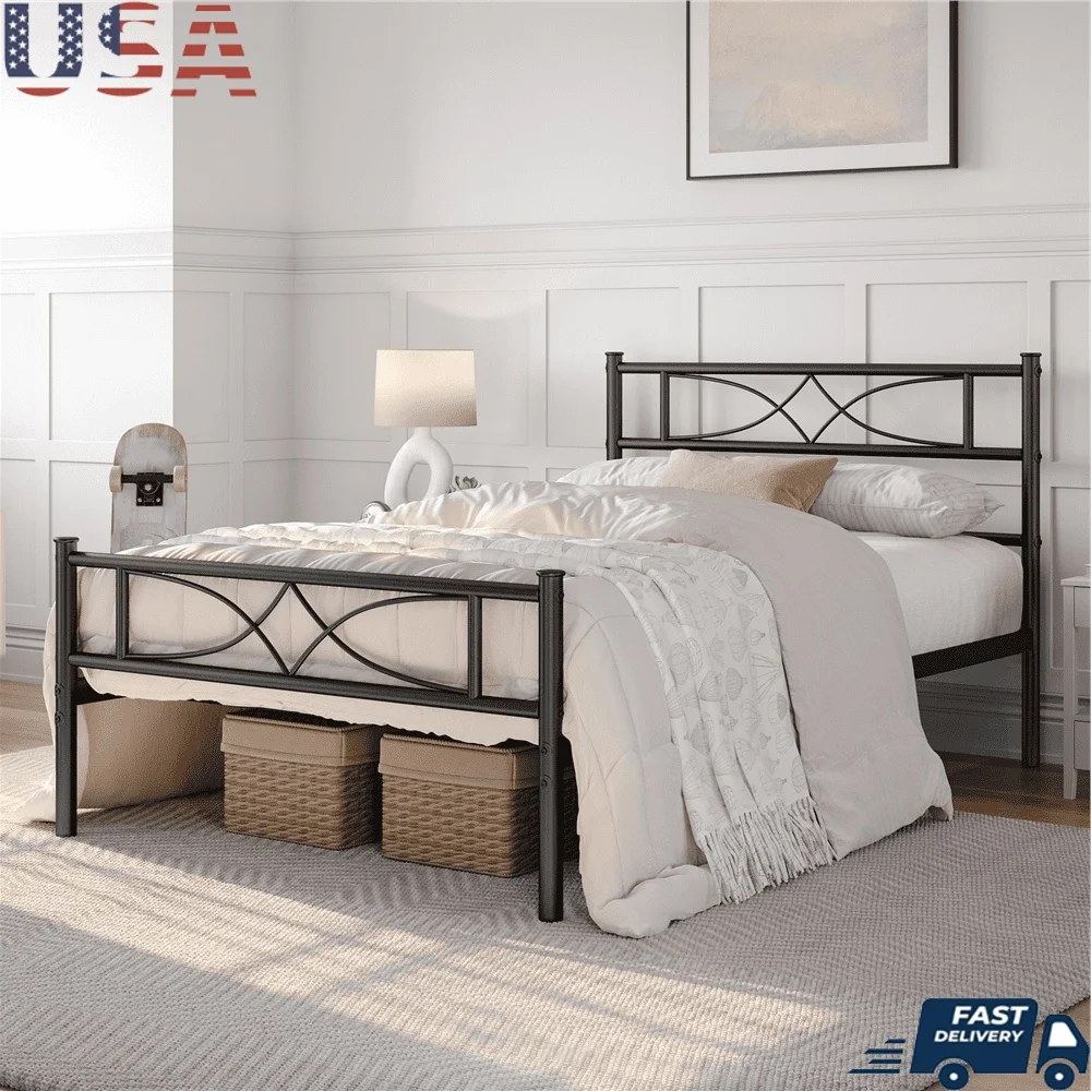 

Durable Twin Metal Bed Frame Platform Twin with Curved Design Heavy Duty Support Legs Under Bed Storage No Box Spring Required