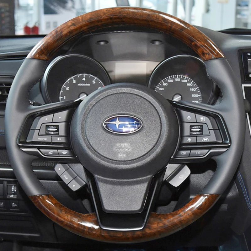 For Subaru Legacy Outback XV Forester 2015 2016 DIY Hand Stitched Peach wood grain Genuine Leather Car Steering Wheel Cover