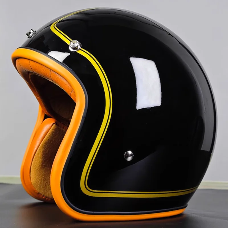 

Complete Vintage Riding Gear Black Gold Line 3/4 Motorcycle Helmet with Soft Lining DOT Certified for Both Men and Women Riders